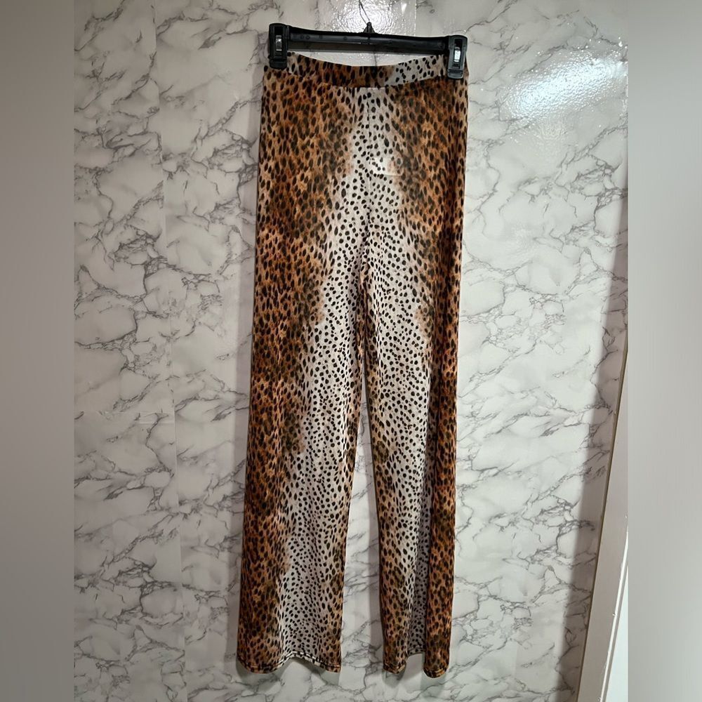 River Island LEOPARD PRINT MESH COVER-UP PANTS IN BROWN Size 6 - Picture 8 of 9